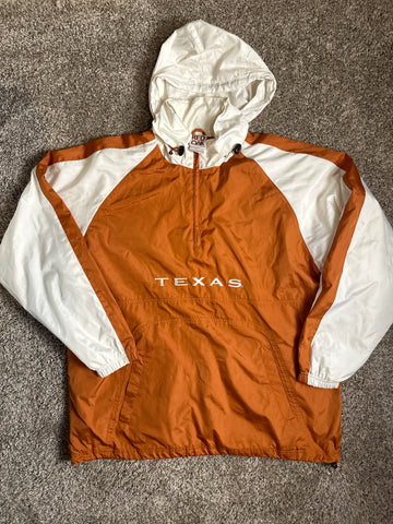 Red Oak Vintage Texas Longhorns Windbreaker Pullover Optional Hood Orange White L